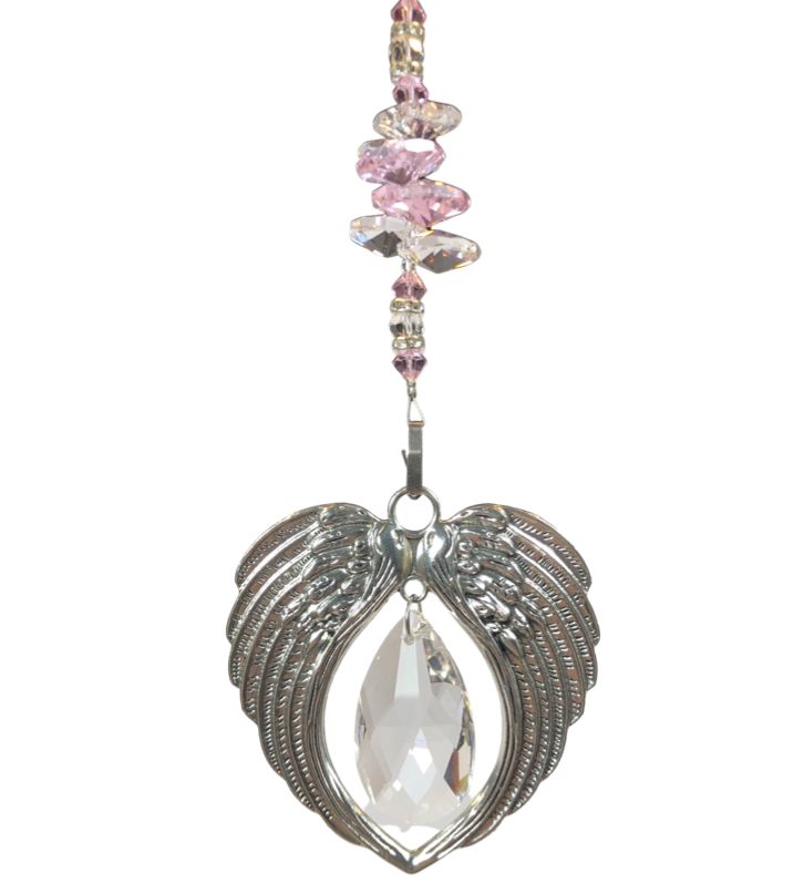 Angel Wings suncatcher is decorated with stunning Crystals and Rose Quartz gemstones