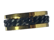 Load image into Gallery viewer, Fidget ring - Gold and black chain ring spinner. Sizes 5, 6, 7, 8, 9, 10, 11, 12, 13, 14. FR111
