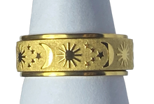 Load image into Gallery viewer, Fidget ring -  Gold stars &amp; moons fidget ring. Sizes 6, 7, 8, 9, 10, 11. Fr105
