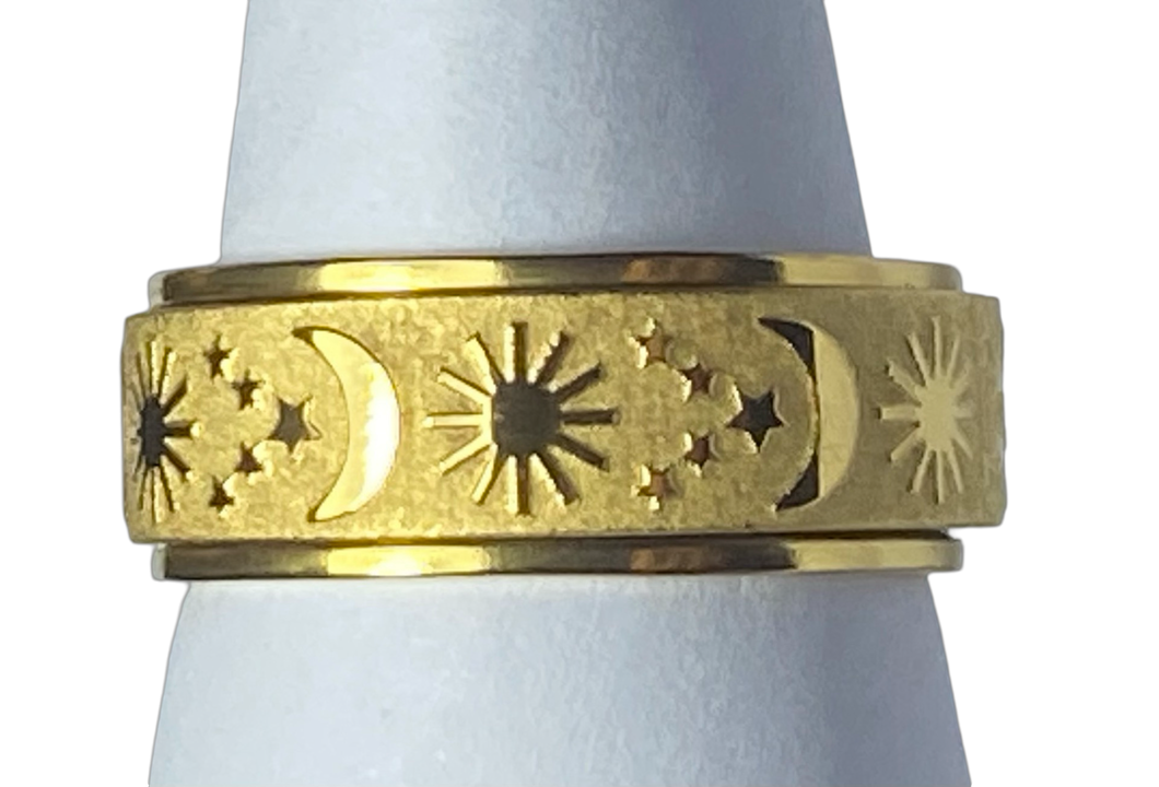 Fidget ring -  Gold stars & moons fidget ring. Sizes 6, 7, 8, 9, 10, 11. Fr105