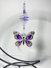 Load image into Gallery viewer, Deluxe Butterfly crystal with amethyst hanging on a stand SH7

