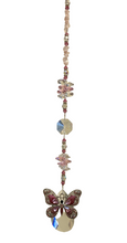 Load image into Gallery viewer, Deluxe Pink Butterfly Crystal Suncatcher decorated with rose quartz gemstones CH340
