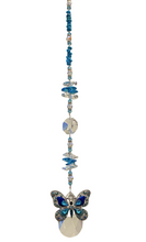 Load image into Gallery viewer, Deluxe Blue Butterfly Crystal Suncatcher decorated with turquoise gemstones CH341
