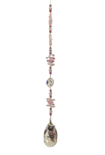 Load image into Gallery viewer, Deluxe Owl Crystal Suncatcher decorated with rose quartz gemstones CH349
