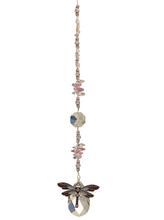 Load image into Gallery viewer, Deluxe Pink &amp; Red Dragonfly Crystal Suncatcher decorated with rose quartz gemstones CH352
