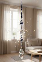 Load image into Gallery viewer, Deluxe Triquetra Crystal Suncatcher decorated with lapis lazuli gemstones CH360
