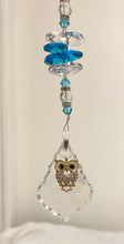 Load image into Gallery viewer, Owl Crystal Suncatcher decorated with turquoise gemstones CH362
