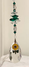 Load image into Gallery viewer, Sunflower Crystal Suncatcher decorated with malachite gemstones CH363
