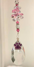 Load image into Gallery viewer, Paw Print Suncatcher decorated with rose quartz gemstones CH372
