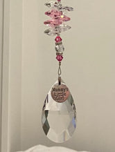 Load image into Gallery viewer, Mummy's Little Girl Crystal Suncatcher decorated with rose quartz gemstones CH379
