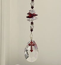 Load image into Gallery viewer, Cross Suncatcher decorated with Garnet gemstones CH393
