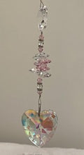 Load image into Gallery viewer, Crystal Heart Suncatcher decorated with rose quartz gemstones CH455
