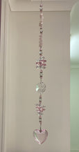 Load image into Gallery viewer, Pink Heart Crystal Suncatcher decorated with rose quartz gemstones CH456
