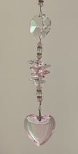 Load image into Gallery viewer, Pink Heart Crystal Suncatcher decorated with rose quartz gemstones CH456

