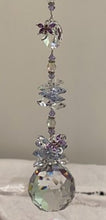 Load image into Gallery viewer, 40mm Crystal Ball Suncatcher decorated with dragonflies and amethyst gemstones CH463
