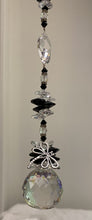Load image into Gallery viewer, 40mm Crystal Ball Suncatcher decorated with dragonflies and snowflake obsidian gemstones CH464

