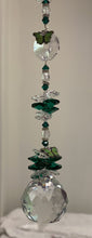 Load image into Gallery viewer, 40mm Crystal Ball Suncatcher decorated with butterflies and malachite gemstones CH465
