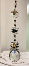 Load image into Gallery viewer, 440mm Crystal Ball Suncatcher decorated with bees and snowflake obsidian gemstones CH466
