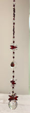 Load image into Gallery viewer, 30mm Crystal Ball Suncatcher decorated with ladybirds and garnet gemstones CH472

