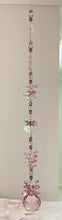 Load image into Gallery viewer, 30mm Pink Crystal Ball Suncatcher decorated with dragonflies and rose quartz gemstones CH475
