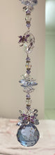 Load image into Gallery viewer, 30mm Purple Crystal Ball Suncatcher decorated with dragonflies and amethyst gemstones CH476
