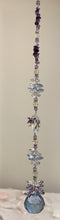Load image into Gallery viewer, 30mm Purple Crystal Ball Suncatcher decorated with dragonflies and amethyst gemstones CH476
