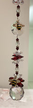 Load image into Gallery viewer, 30mm Crystal Ball Suncatcher decorated with Bees and garnet gemstones CH477
