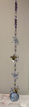Load image into Gallery viewer, 30mm Purple Crystal Ball Suncatcher decorated with Bees and amethyst gemstones CH478

