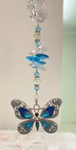 Load image into Gallery viewer, Deluxe Butterfly crystal Suncatcher decorated with amethyst gemstones CH482
