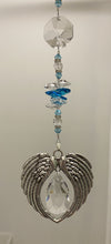 Load image into Gallery viewer, Deluxe Angel Wings Heart Dreamcatcher crystal Suncatcher decorated with turquoise gemstones CH492
