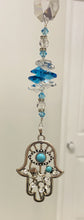 Load image into Gallery viewer, Hand of Fatima crystal Suncatcher decorated with turquoise gemstones CH496
