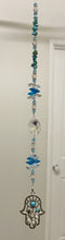 Load image into Gallery viewer, Hand of Fatima crystal Suncatcher decorated with turquoise gemstones CH496
