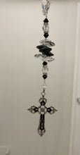 Load image into Gallery viewer, Cross crystal Suncatcher decorated with snowflake obsidian gemstones CH509
