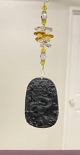 Load image into Gallery viewer, Obsidian carved Dragon Suncatcher decorated with crystals and amethyst gemstones CH512

