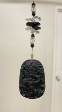 Load image into Gallery viewer, Obsidian carved Dragon Suncatcher decorated with crystals and snowflake obsidian gemstones CH513
