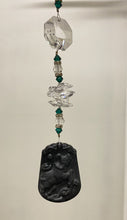 Load image into Gallery viewer, Obsidian carved Taurus Suncatcher decorated with crystals and malachite gemstones CH515
