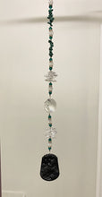 Load image into Gallery viewer, Obsidian carved Taurus Suncatcher decorated with crystals and malachite gemstones CH515
