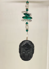 Load image into Gallery viewer, Obsidian carved Goddess Suncatcher decorated with crystals and malachite gemstones CH516
