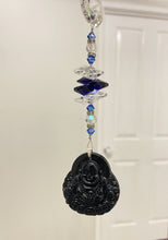 Load image into Gallery viewer, Obsidian carved Buddha Suncatcher decorated with crystals and lapis lazuli gemstones CH517
