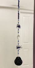 Load image into Gallery viewer, Obsidian carved Buddha Suncatcher decorated with crystals and lapis lazuli gemstones CH517
