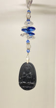 Load image into Gallery viewer, Obsidian carved Goddess Suncatcher decorated with crystals and lapis lazuli gemstones CH519
