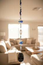 Load image into Gallery viewer, Obsidian carved Goddess Suncatcher decorated with crystals and lapis lazuli gemstones CH519
