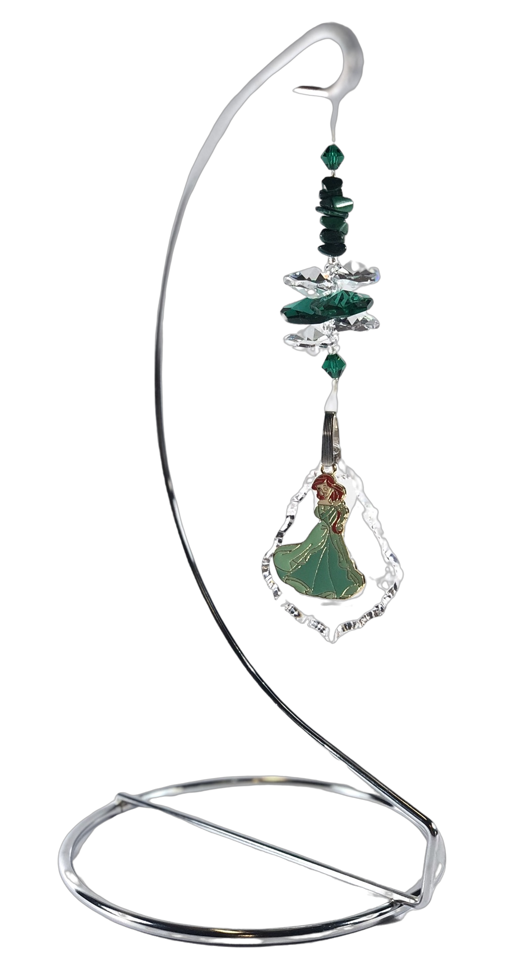 The Little Mermaid - Ariel crystal suncatcher is decorated with malachite gemstones and come on this amazing stand.