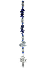 Load image into Gallery viewer, Celtic Cross Crystal Suncatcher decorated with lapis Lazuli gemstones CH11

