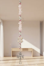 Load image into Gallery viewer, Celtic Cross Crystal Suncatcher decorated with lapis Lazuli gemstones CH11

