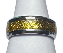 Load image into Gallery viewer, Stainless Steel - Silver with gold pattern ring.  Sizes  5, 6, 7, 8, 9, 10, 11, 12, 13, 14. RW250
