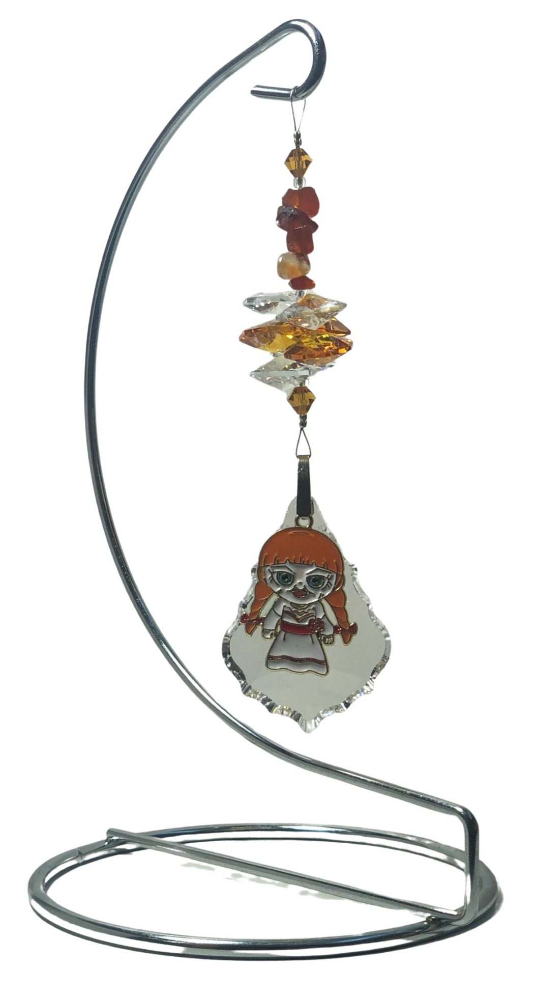 Annabelle crystal suncatcher is decorated with carnelian  gemstones and come on this amazing large stand