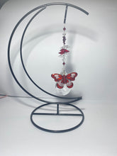 Load image into Gallery viewer, Deluxe Butterfly crystal &amp; garnet gemstone suncatcher on a extra large stand SH170
