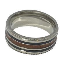 Load image into Gallery viewer, Stainless Steel - Silver &amp; wood ring.  Sizes 6, 7, 8, 10, 11, 12, 13  RW231

