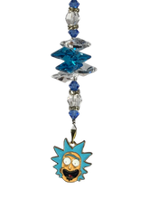 Load image into Gallery viewer, Rick &amp; Morty crystal suncatcher, decorated with turquoise gemstone
